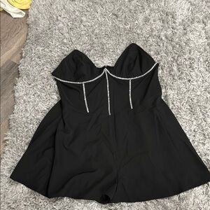 PrettyLittleThing Black rhinestone straps romper